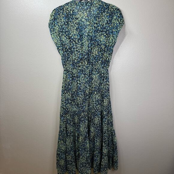 NWT Steve Madden Leigh Midi Dress Blue Yellow V-Neck Floral Dress Women’s Small - Picture 3 of 7
